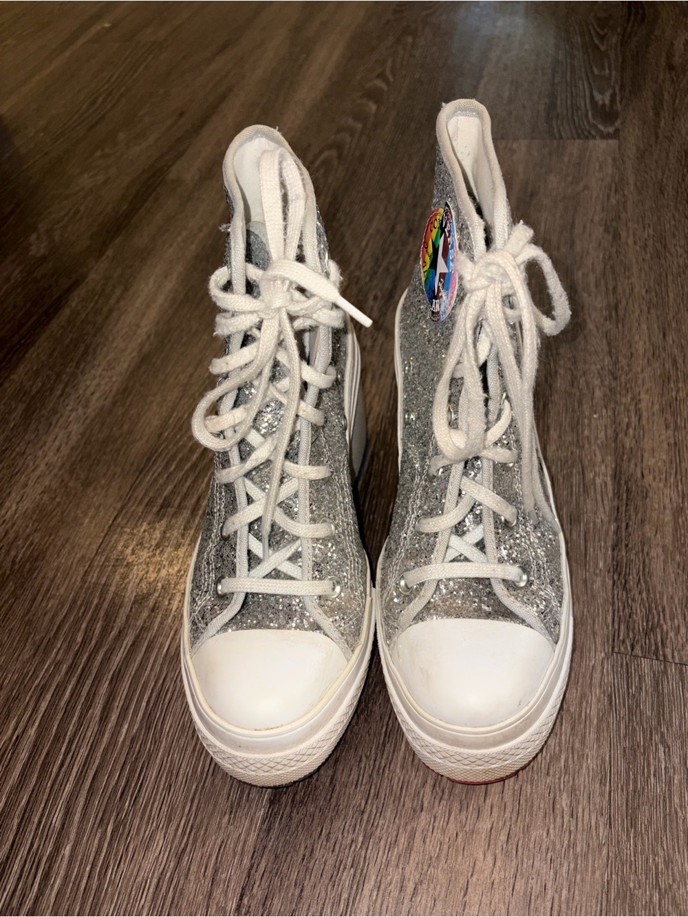 Unisex Silver Glitter Converse chuck 70 De Lux Pride Platform Heel Boots - Picture 8 of 11